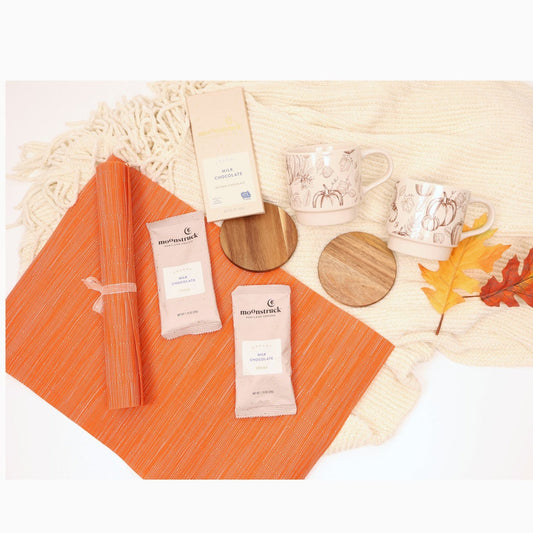 Cozy Fall Gift Box for Two with Pumpkin Mugs, Placemats and a Knit Throw - Gifterria US - Gift Box
