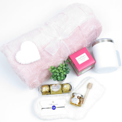 Luxury Relaxation Gift Set with Pink Plush Blanket