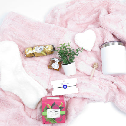 Luxury Relaxation Gift Set with Pink Plush Blanket