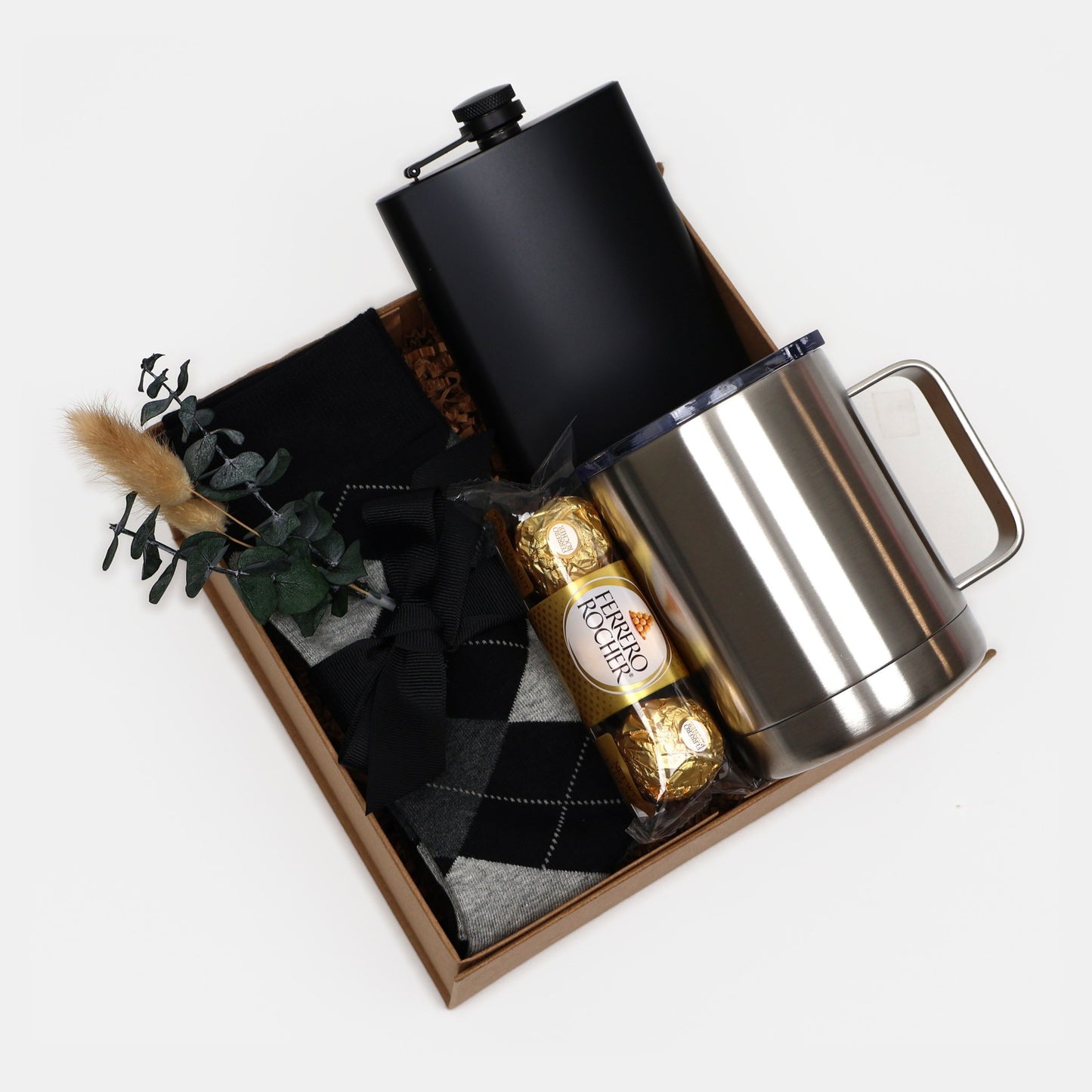 Gift Box for Him with Leather Flask- Tumbler and Cutter