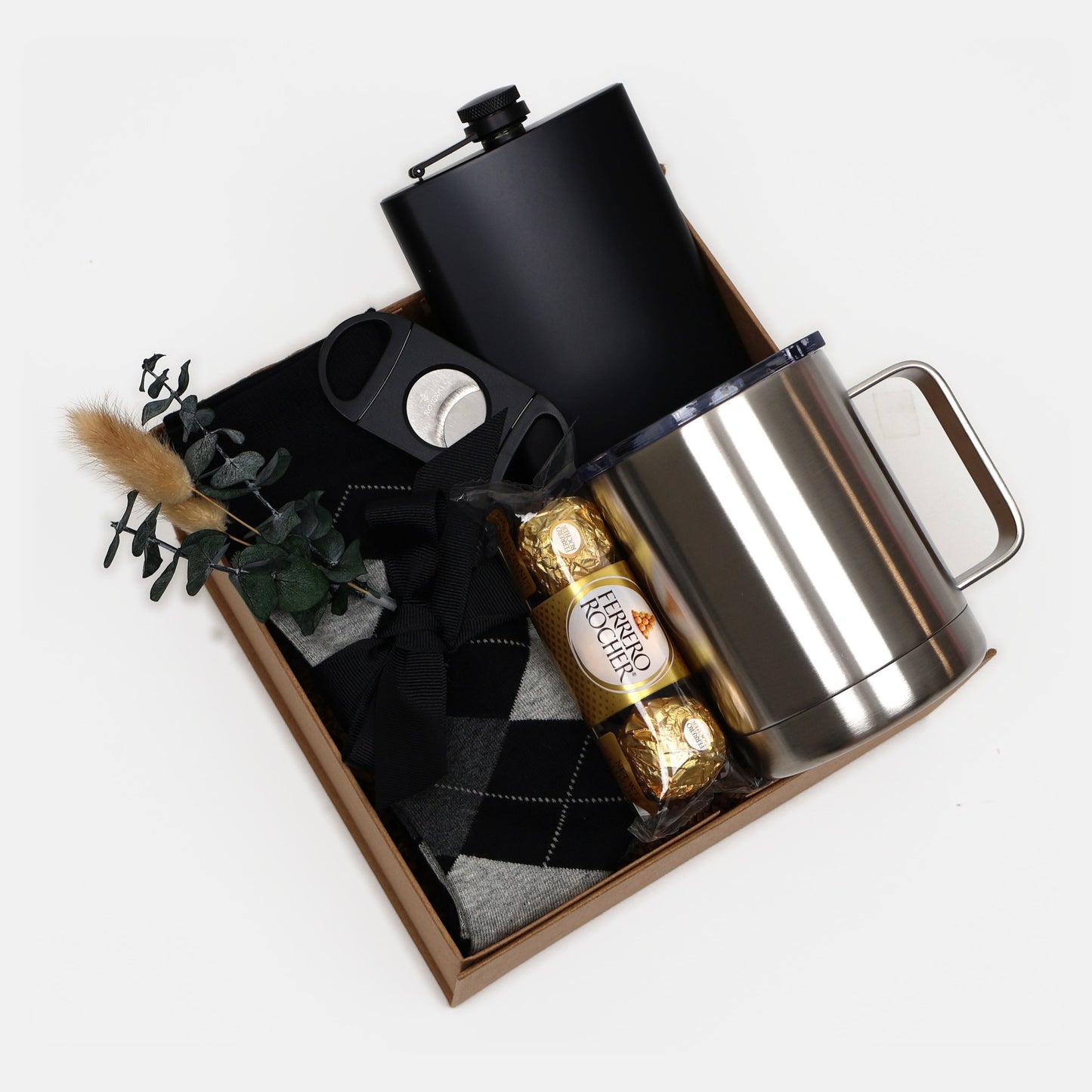 Gift Box for Him with Leather Flask- Tumbler and Cutter
