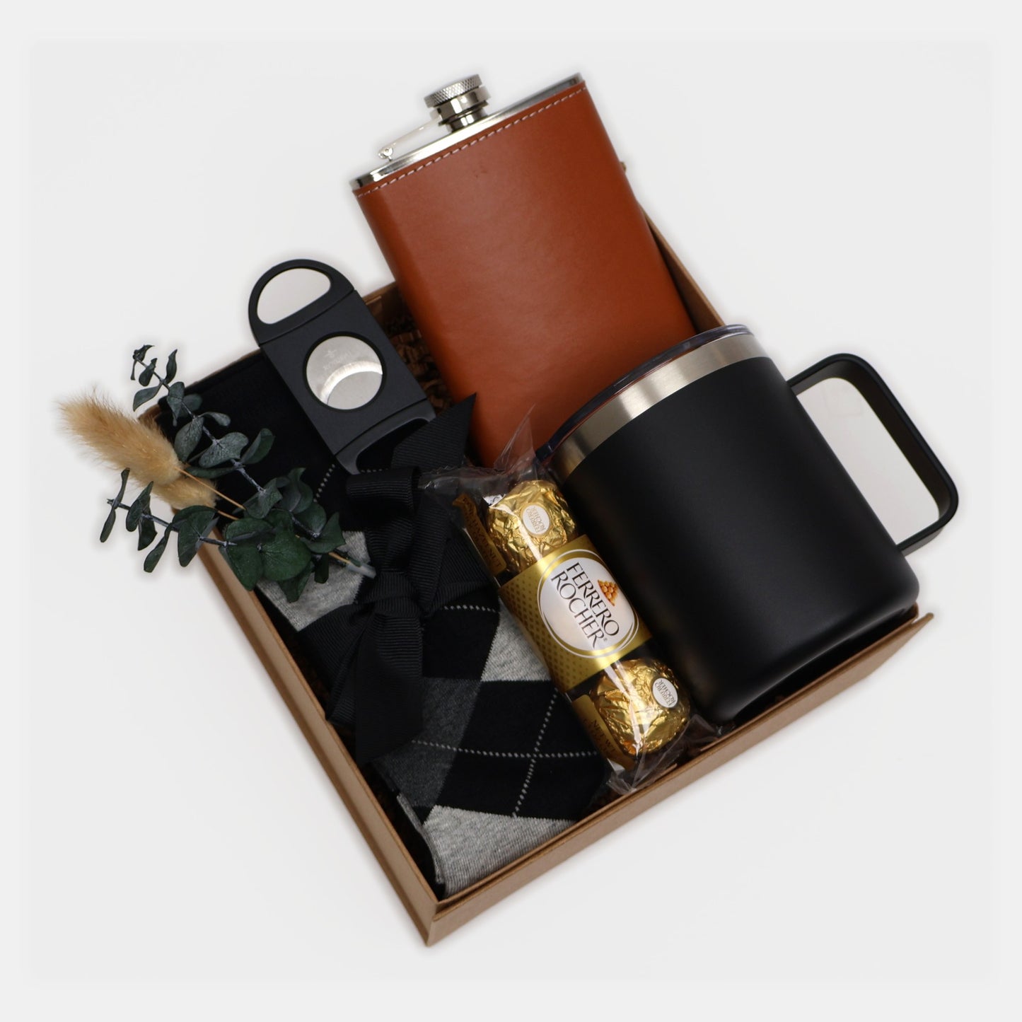 Gift Box for Him with Leather Flask- Tumbler and Cutter