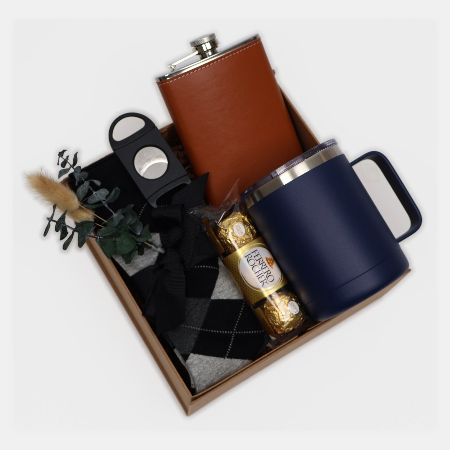 Gift Box for Him with Leather Flask- Tumbler and Cutter