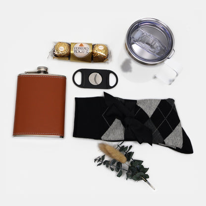 Gift Box for Him with Leather Flask- Tumbler and Cutter