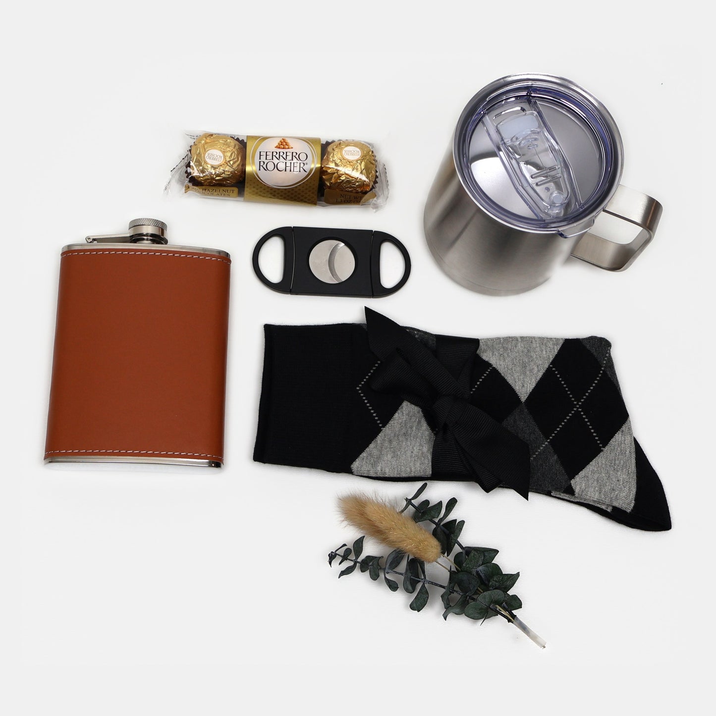 Gift Box for Him with Leather Flask- Tumbler and Cutter
