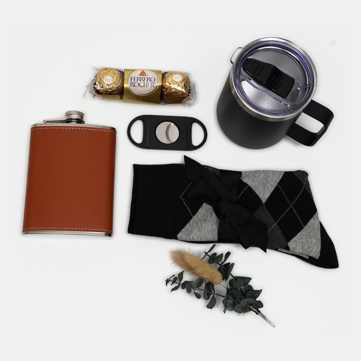 Gift Box for Him with Leather Flask- Tumbler and Cutter