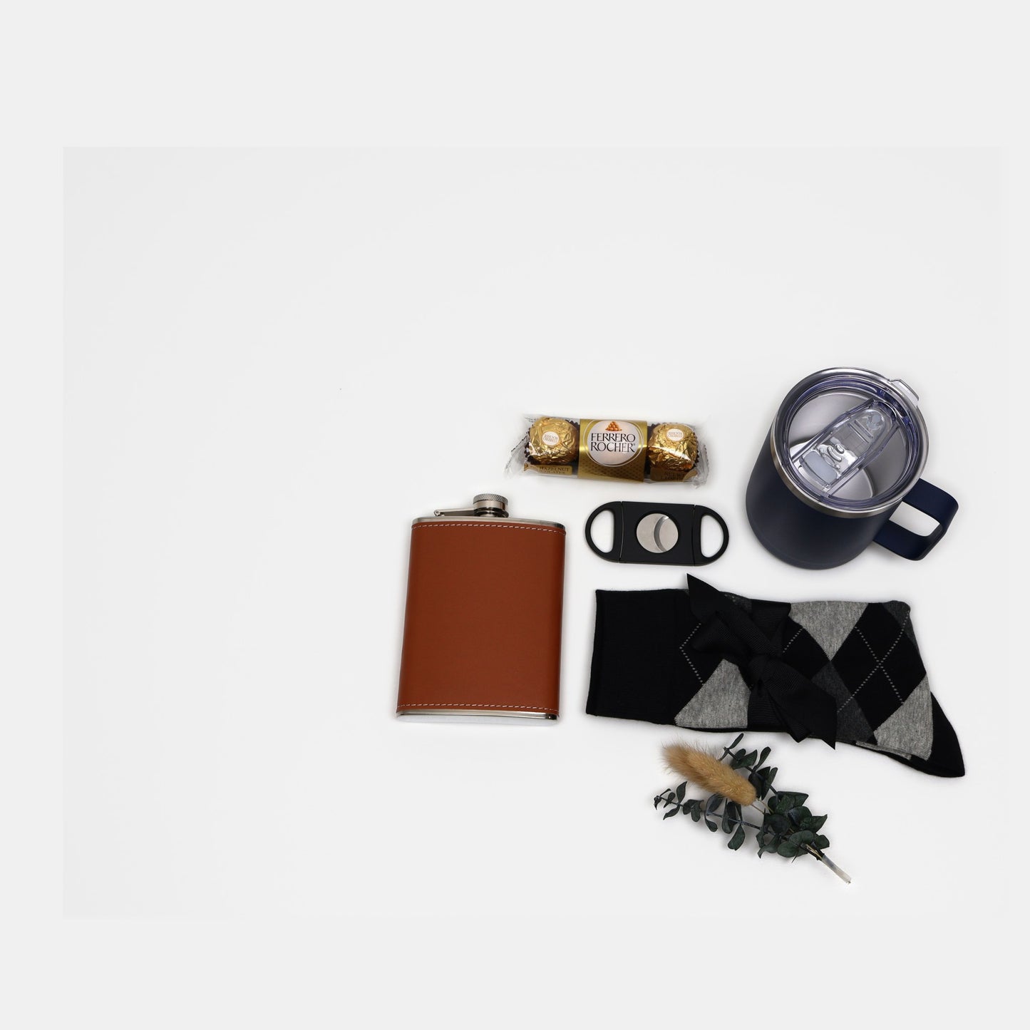 Gift Box for Him with Leather Flask- Tumbler and Cutter