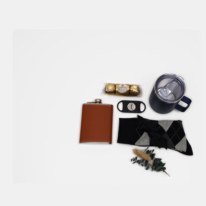 Gift Box for Him with Leather Flask- Tumbler and Cutter