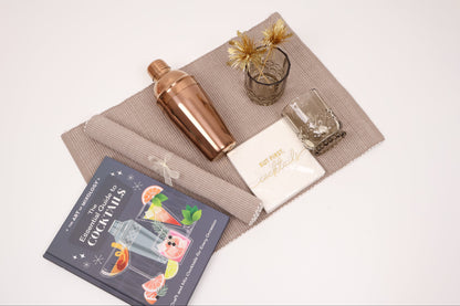 Elegant Cocktail Gift Box with a Copper Shaker, Glasses and Recipe Book