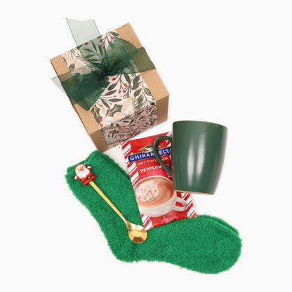 Christmas Cocoa Gift Box with a Mug, Stocking Socks and Peppermint Hot Cocoa - Gifterria US - Gift Box