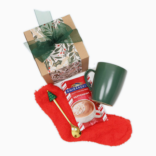 Christmas Cocoa Gift Box with a Mug, Stocking Socks and Peppermint Hot Cocoa - Gifterria US - Gift Box