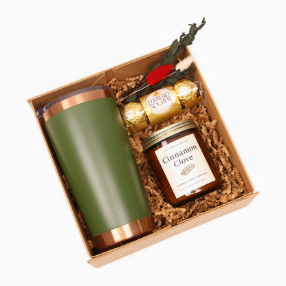 Cozy Gift Box with an Insulated Tumbler, Candle and Chocolates - Gifterria US - Gift Box