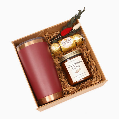 Cozy Gift Box with an Insulated Tumbler, Candle and Chocolates - Gifterria US - Gift Box