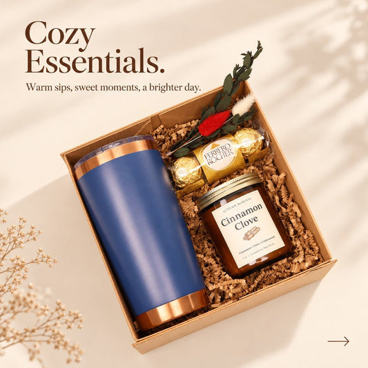 Cozy Gift Box with an Insulated Tumbler, Candle and Chocolates - Gifterria US - Gift Box