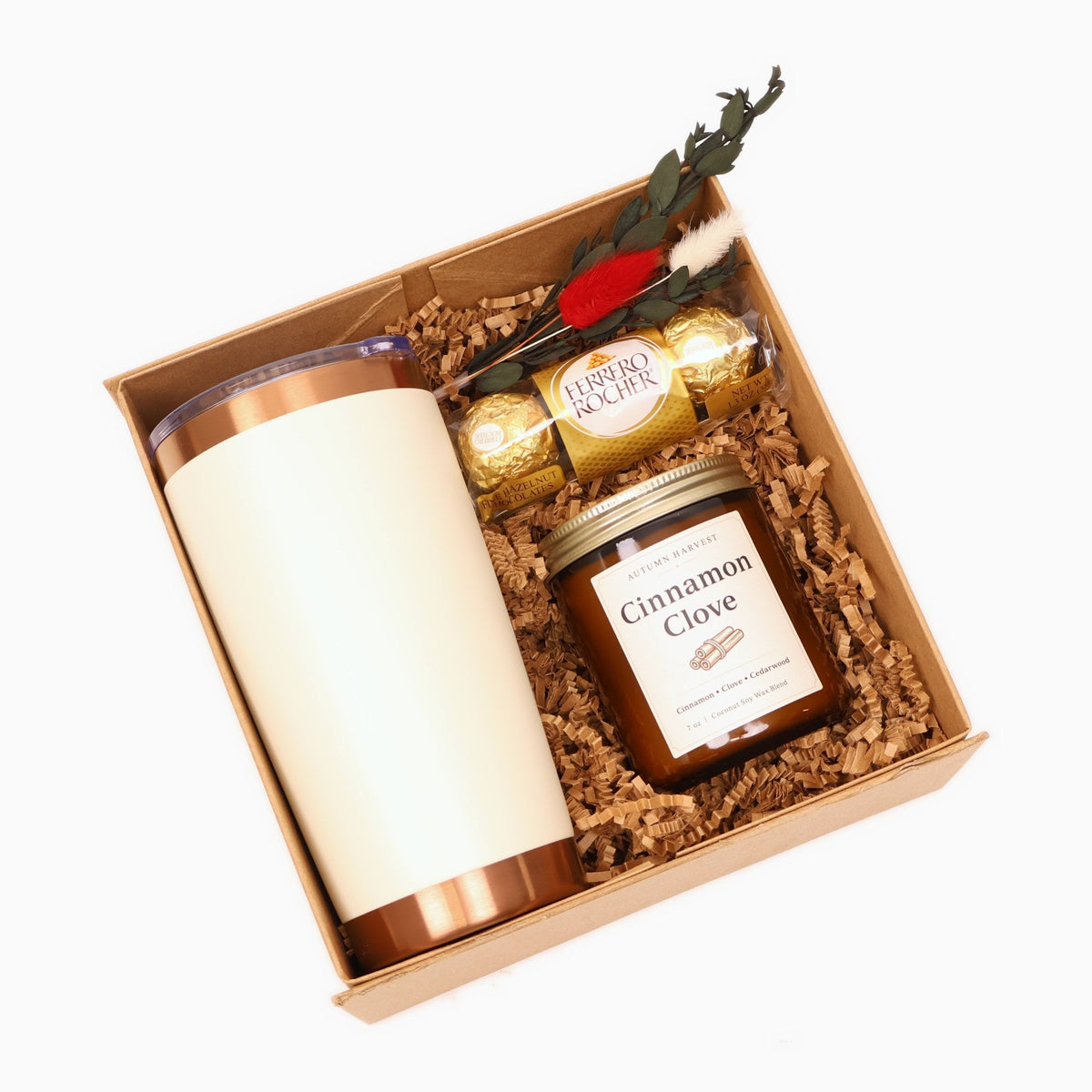 Cozy Gift Box with an Insulated Tumbler, Candle and Chocolates - Gifterria US - Gift Box