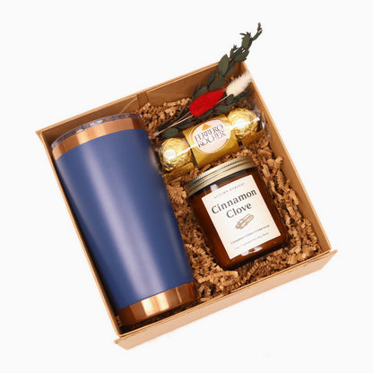 Cozy Gift Box with an Insulated Tumbler, Candle and Chocolates - Gifterria US - Gift Box
