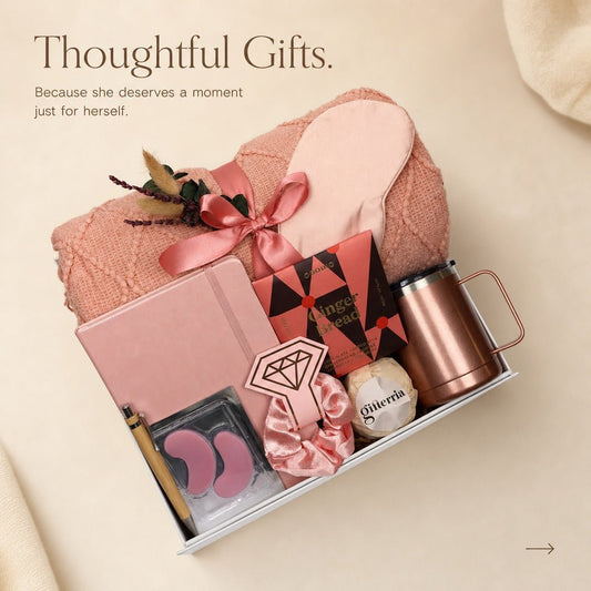 Cozy Pink Self - Care Gift Box for Her with Throw, Journal and Mug - Gifterria US - Gift Box