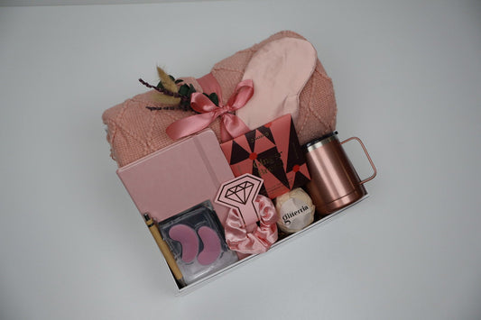 Cozy Pink Self - Care Gift Box for Her with Throw, Journal and Mug - Gifterria US - Gift Box