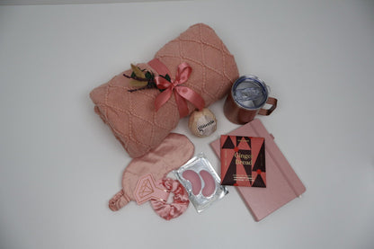 Cozy Pink Self - Care Gift Box for Her with Throw, Journal and Mug - Gifterria US - Gift Box
