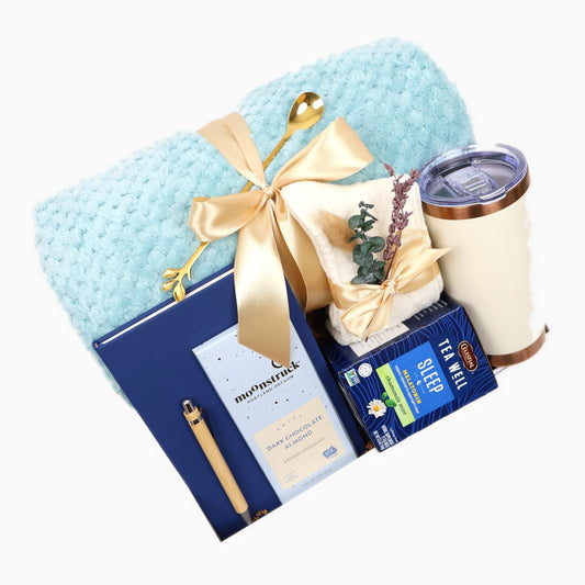 Cozy Sleep & Relaxation Gift Box with Plush Throw, Sleep Tea and Tumbler - Gifterria US - Gift Box