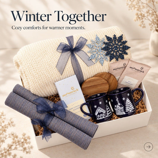 Cozy Winter Gift Box for Two with Village Mugs, Placemats and a Knit Throw - Gifterria US - Gift Box