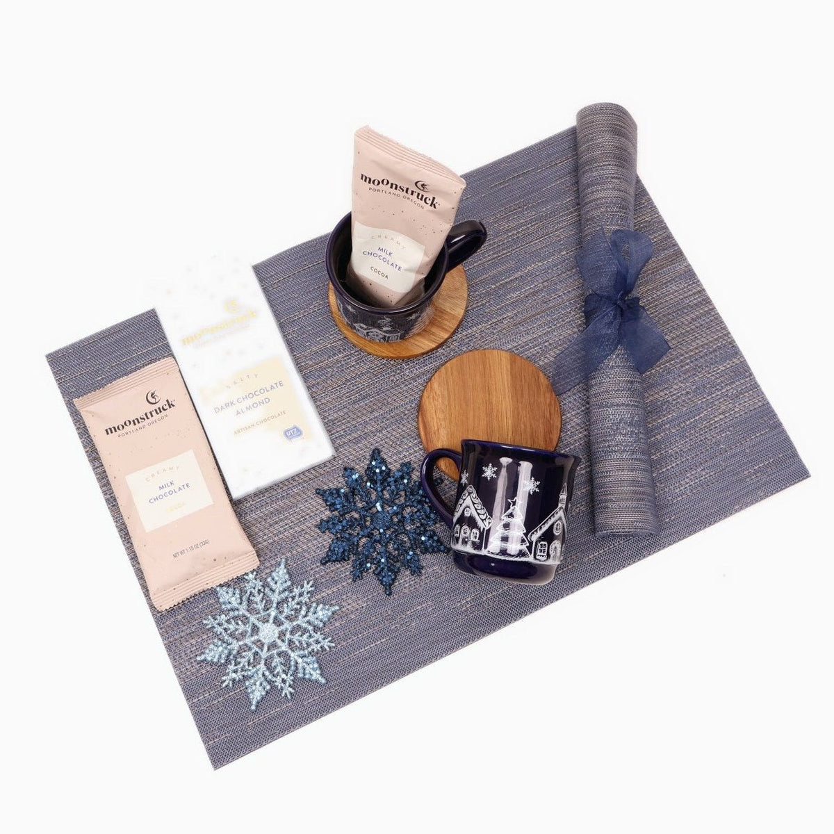 Cozy Winter Gift Box for Two with Village Mugs, Placemats and a Knit Throw - Gifterria US - Gift Box