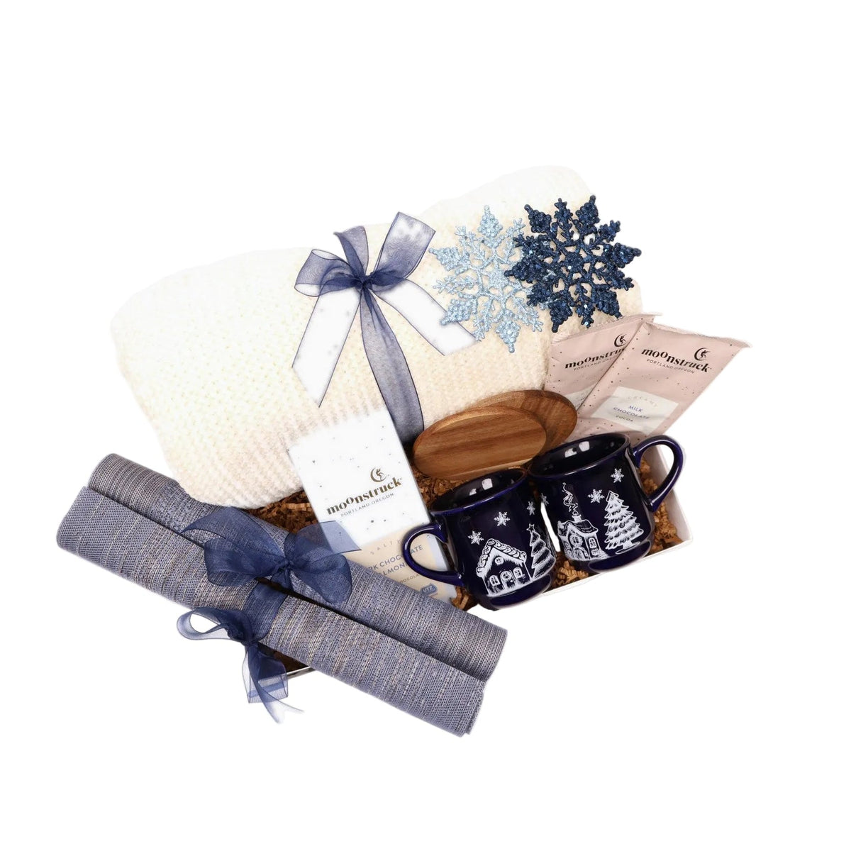 Cozy Winter Gift Box for Two with Village Mugs, Placemats and a Knit Throw - Gifterria US - Gift Box