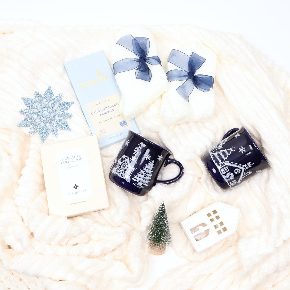 Cozy Winter Gift Box with a Plush Throw, Village Mugs and an LED House - Gifterria US - Gift Box