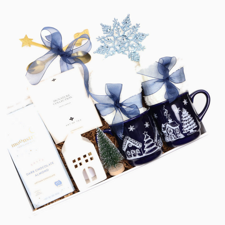 Cozy Winter Gift Box with a Plush Throw, Village Mugs and an LED House - Gifterria US - Gift Box