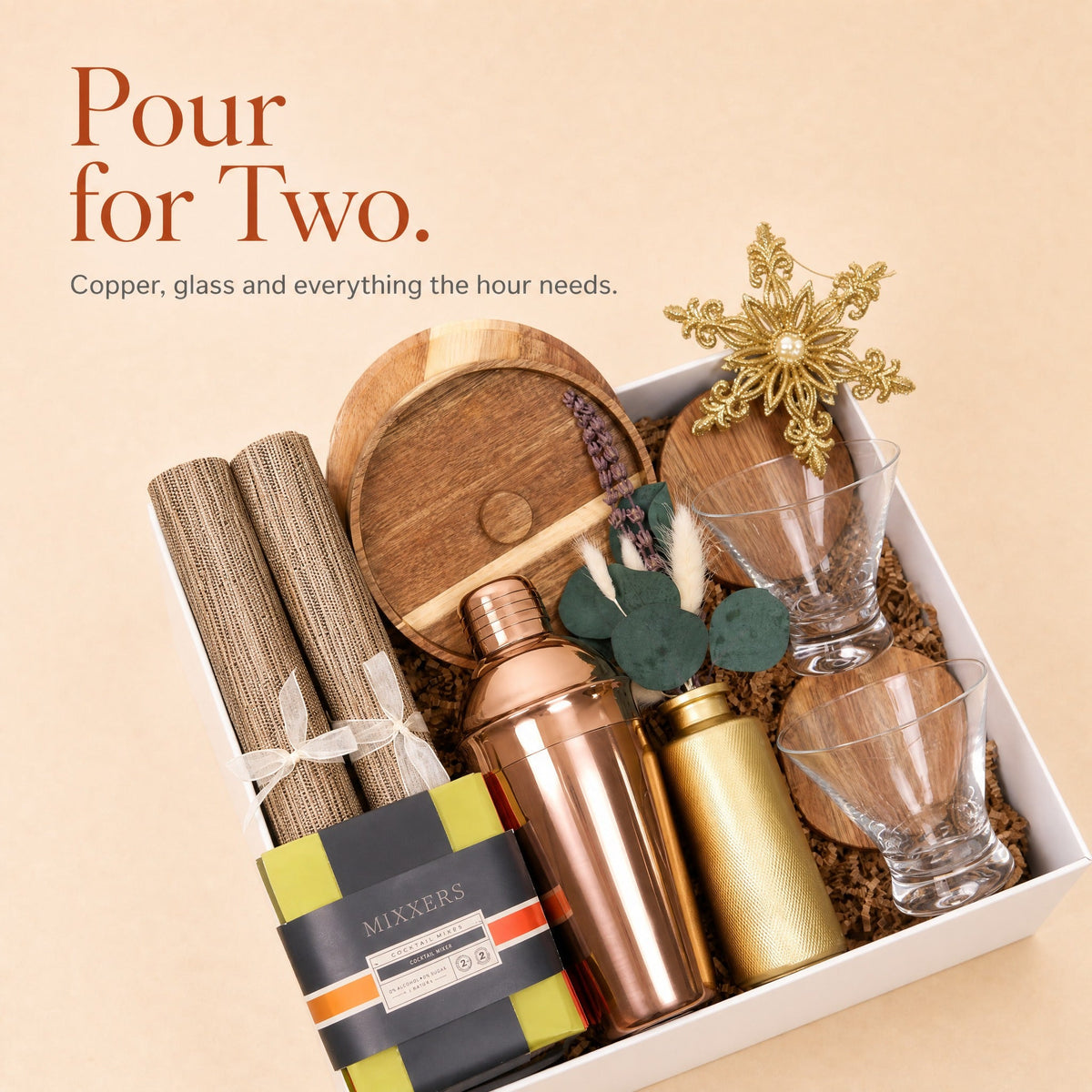Elegant Cocktail Hour Gift Box with a Copper Shaker and Margarita Salt Rimmer - Gifterria US - Gift Box