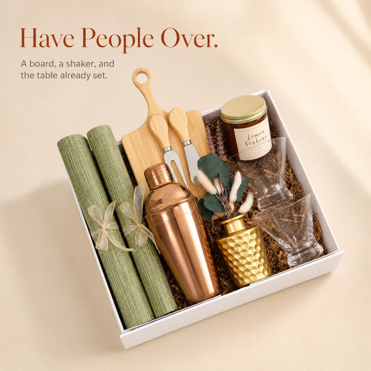 Elegant Entertaining Gift Box with a Bamboo Cheese Board and Copper Shaker - Gifterria US - Gift Box