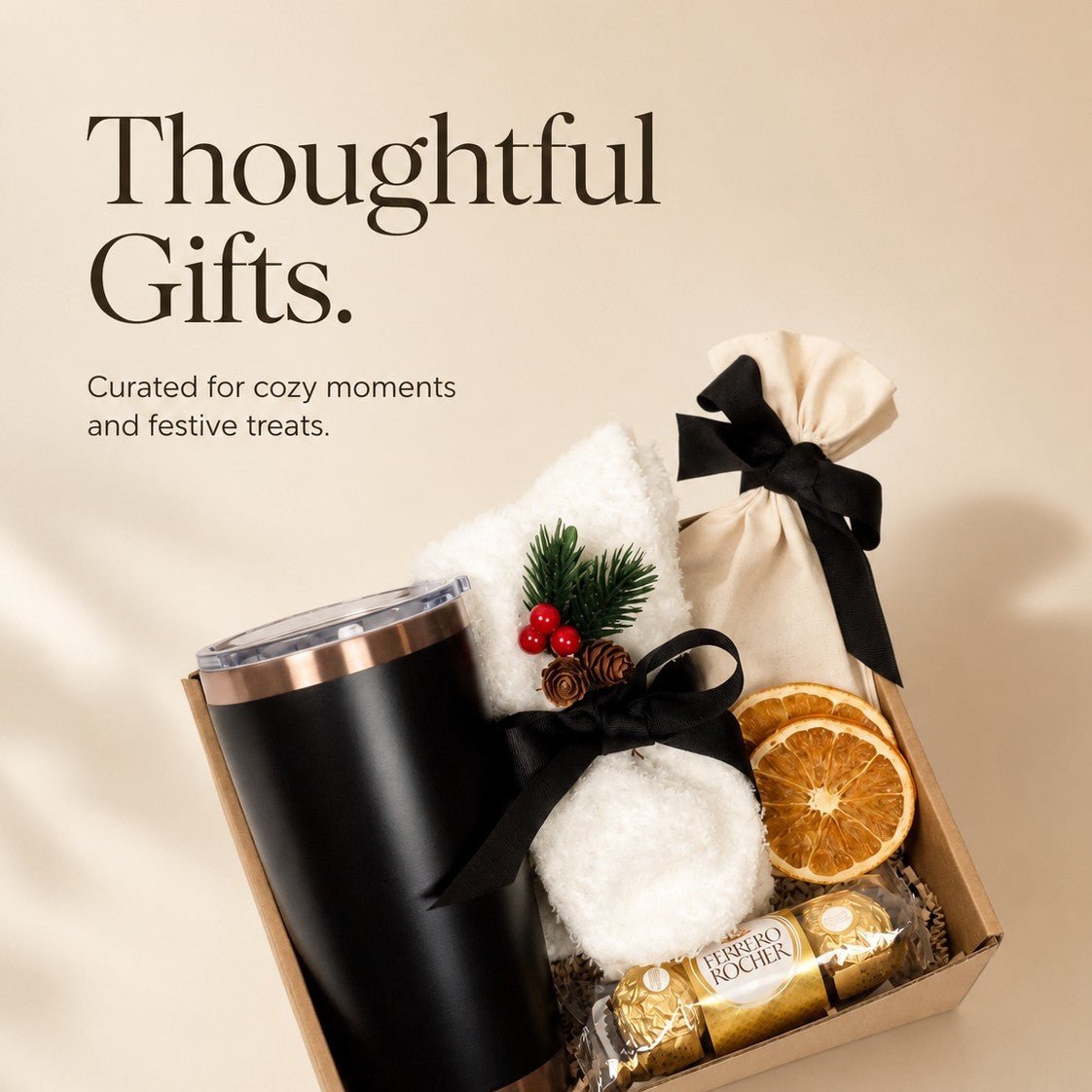 Elegant Gift Set with Tumbler, Spa Socks, and Dried Oranges - Gifterria US - Gift Set