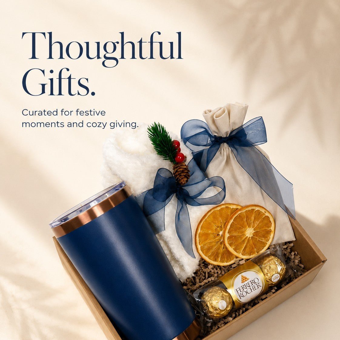 Elegant Gift Set with Tumbler, Spa Socks, and Dried Oranges - Gifterria US - Gift Set