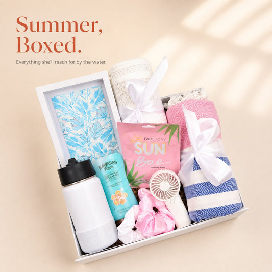 Elegant Summer Gift Box for Her with Turkish Towels and Sun Care Essentials - Gifterria US - Gift Box