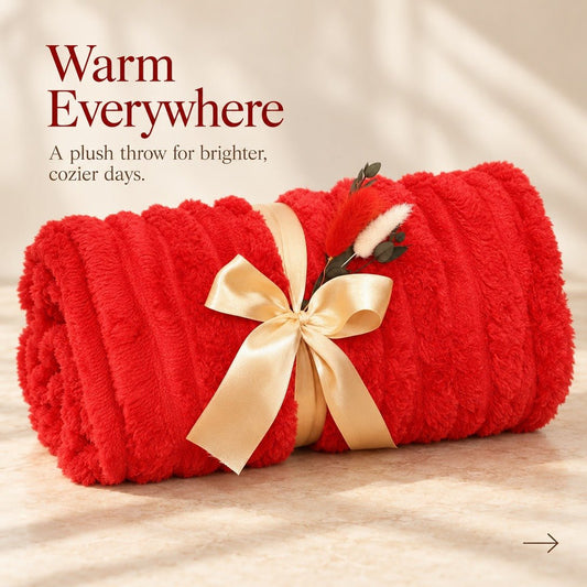 Festive Christmas Gift Box with a Red Plush Throw, Plaid Mug and Notebook - Gifterria US - Gift Box