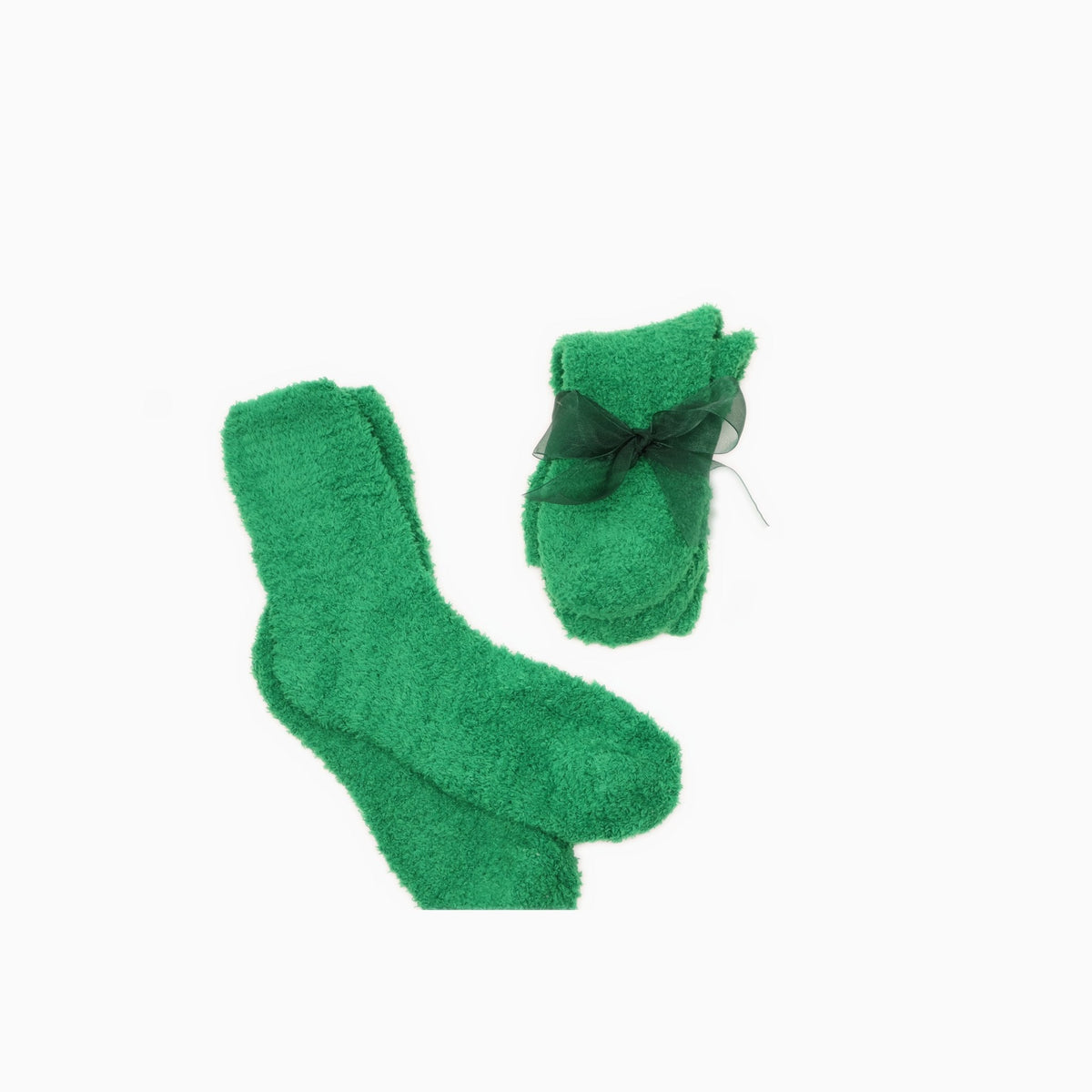 Festive Holiday Gift Box for Two - two pairs of green fuzzy socks