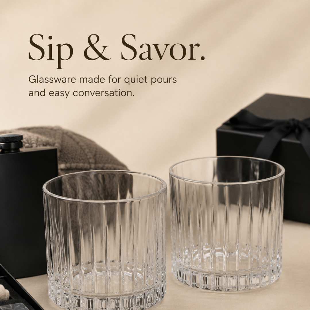 Luxury Whiskey & Cigar Gift Box for Him with Glasses and Hip Flask