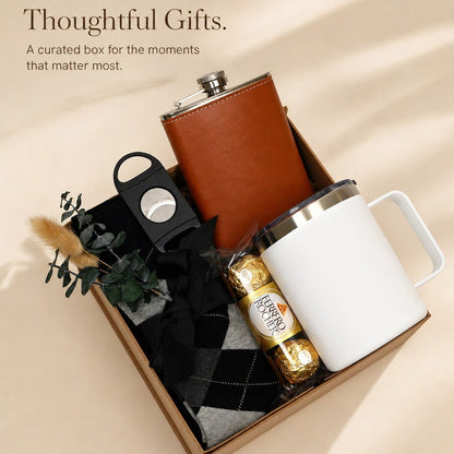 Gift Box for Him with Leather Flask - Tumbler and Cutter - Gifterria US - Gift Box