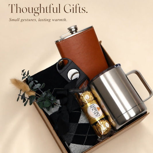 Gift Box for Him with Leather Flask - Tumbler and Cutter - Gifterria US - Gift Box