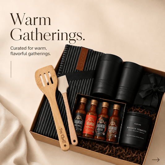 Gourmet Chef's Gift Box for Him with Apron, Hot Sauces and Engraved Spatula - Gifterria US - Gift Box