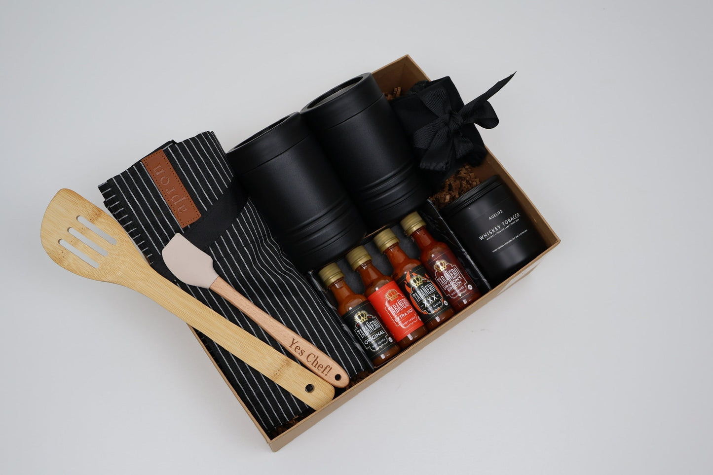 Gourmet Chef's Gift Box for Him with Apron, Hot Sauces and Engraved Spatula - Gifterria US - Gift Box
