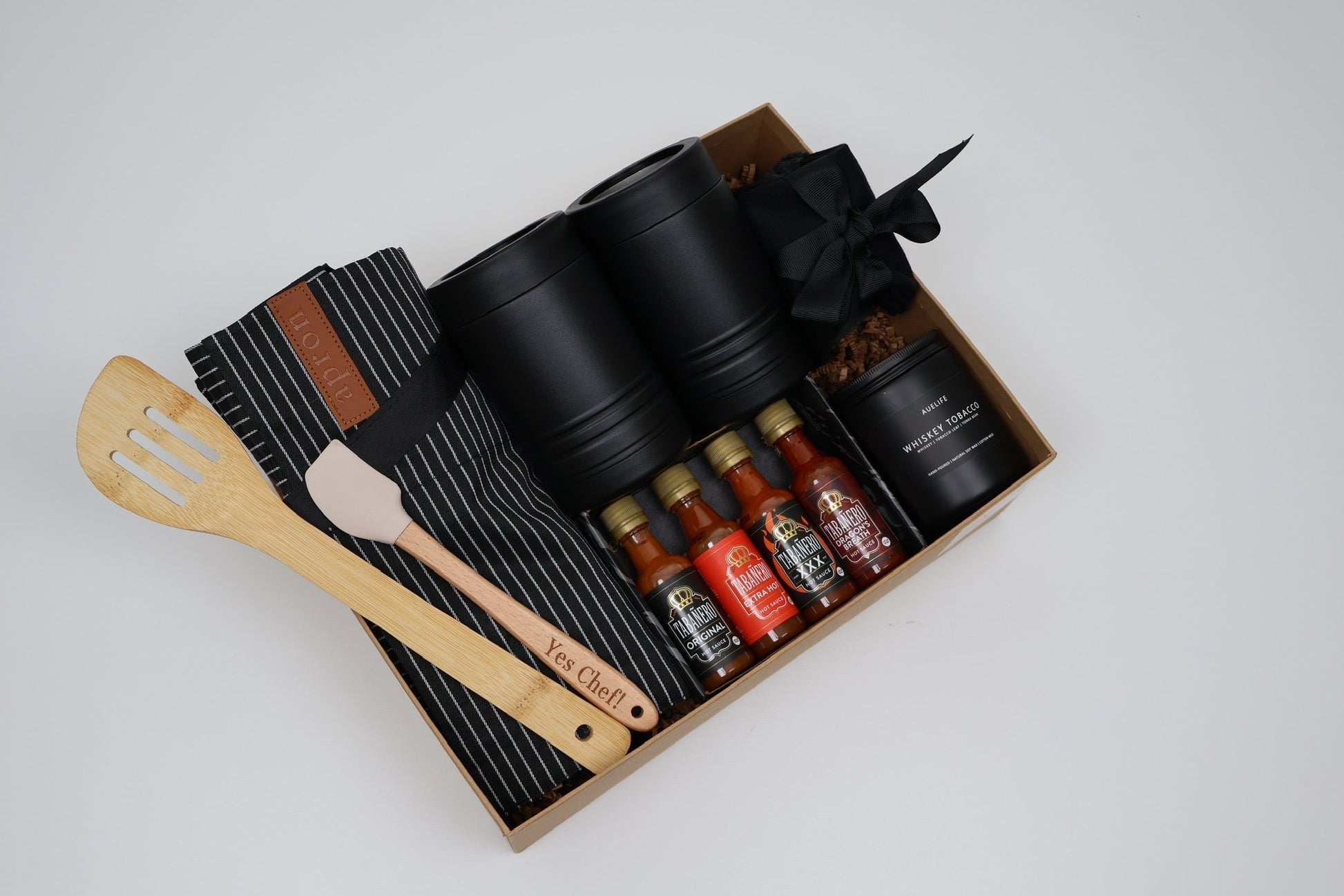 Gourmet Chef's Gift Box for Him with Apron, Hot Sauces and Engraved Spatula - Gifterria US - Gift Box