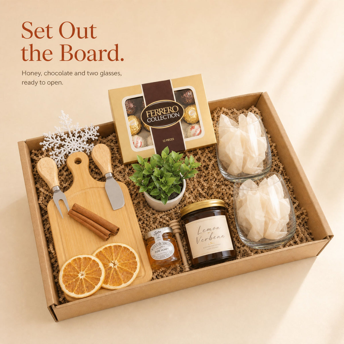 Gourmet Gift Box with Artisan Honey, Wine Glasses & Cheese Knife - Gifterria US - Gift Box