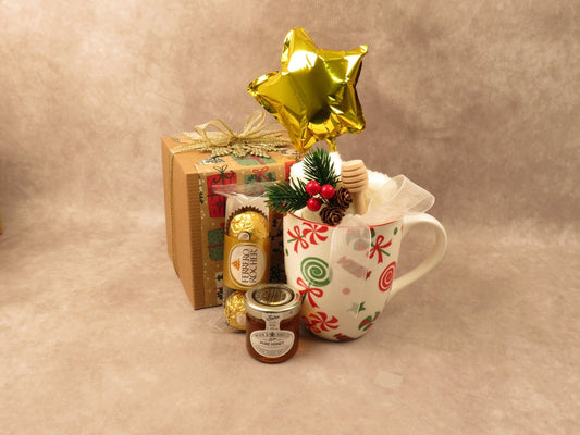 Holiday Gift Set with Honey, Cozy Sock, Coffee Mug, Chocolate and Decorative Elements - Gifterria - Gift Set