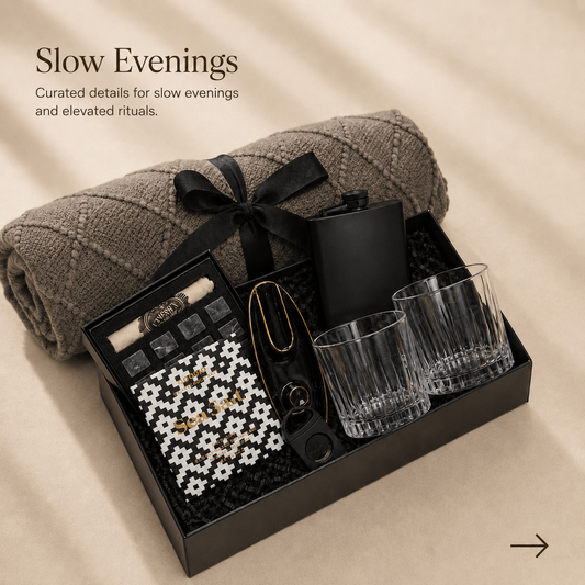 Luxury Whiskey & Cigar Gift Box for Him with Glasses and Hip Flask - Gifterria US - Gift Box