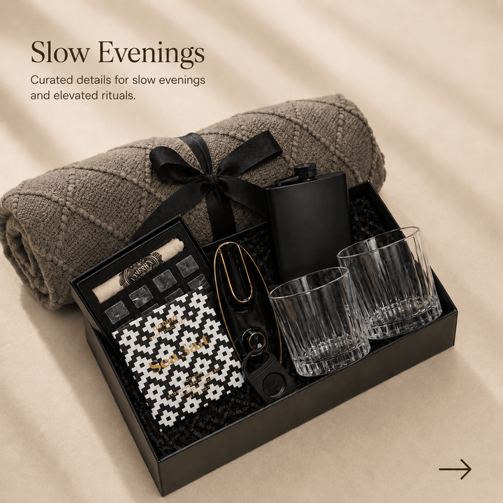 Luxury Whiskey & Cigar Gift Box for Him with Glasses and Hip Flask - Gifterria US - Gift Box