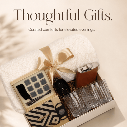 Luxury Whiskey & Cigar Gift Box for Him with Leather Flask - Gifterria US - Gift Box