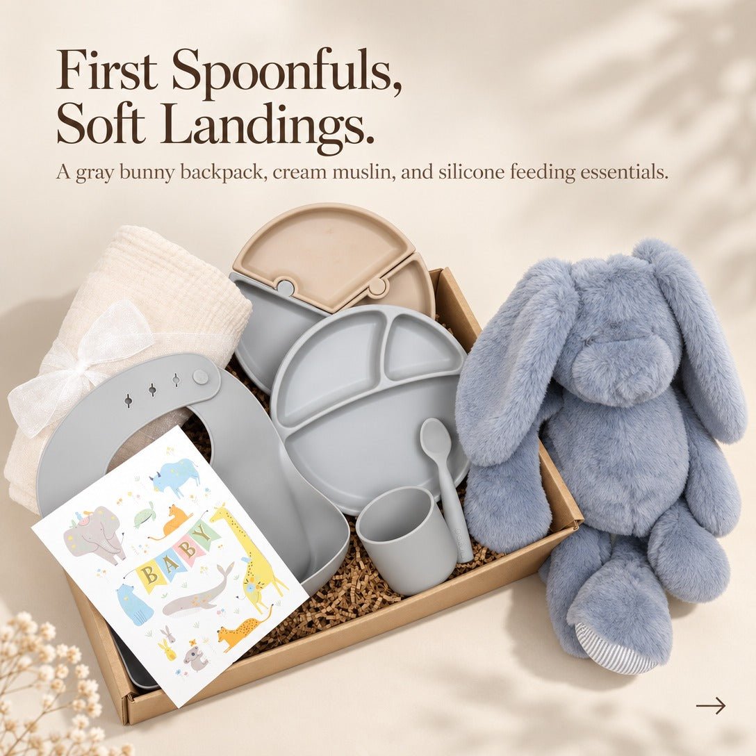New Mom & Baby Gift Box with Silicone Feeding Set & Swaddle - Gifterria US - Gift Box