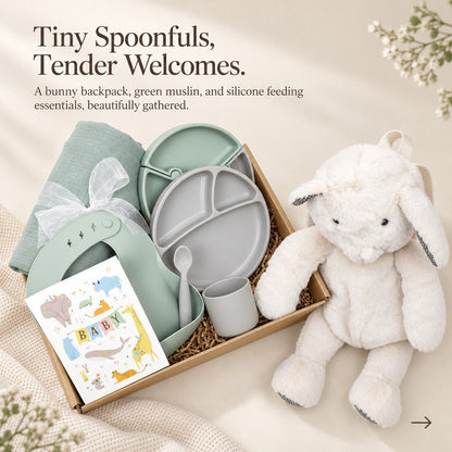 New Mom & Baby Gift Box with Silicone Feeding Set & Swaddle - Gifterria US - Gift Box