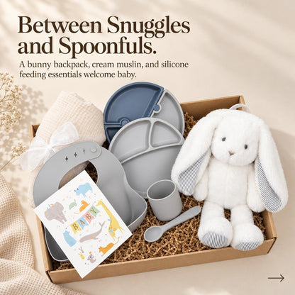 New Mom & Baby Gift Box with Silicone Feeding Set & Swaddle - Gifterria US - Gift Box